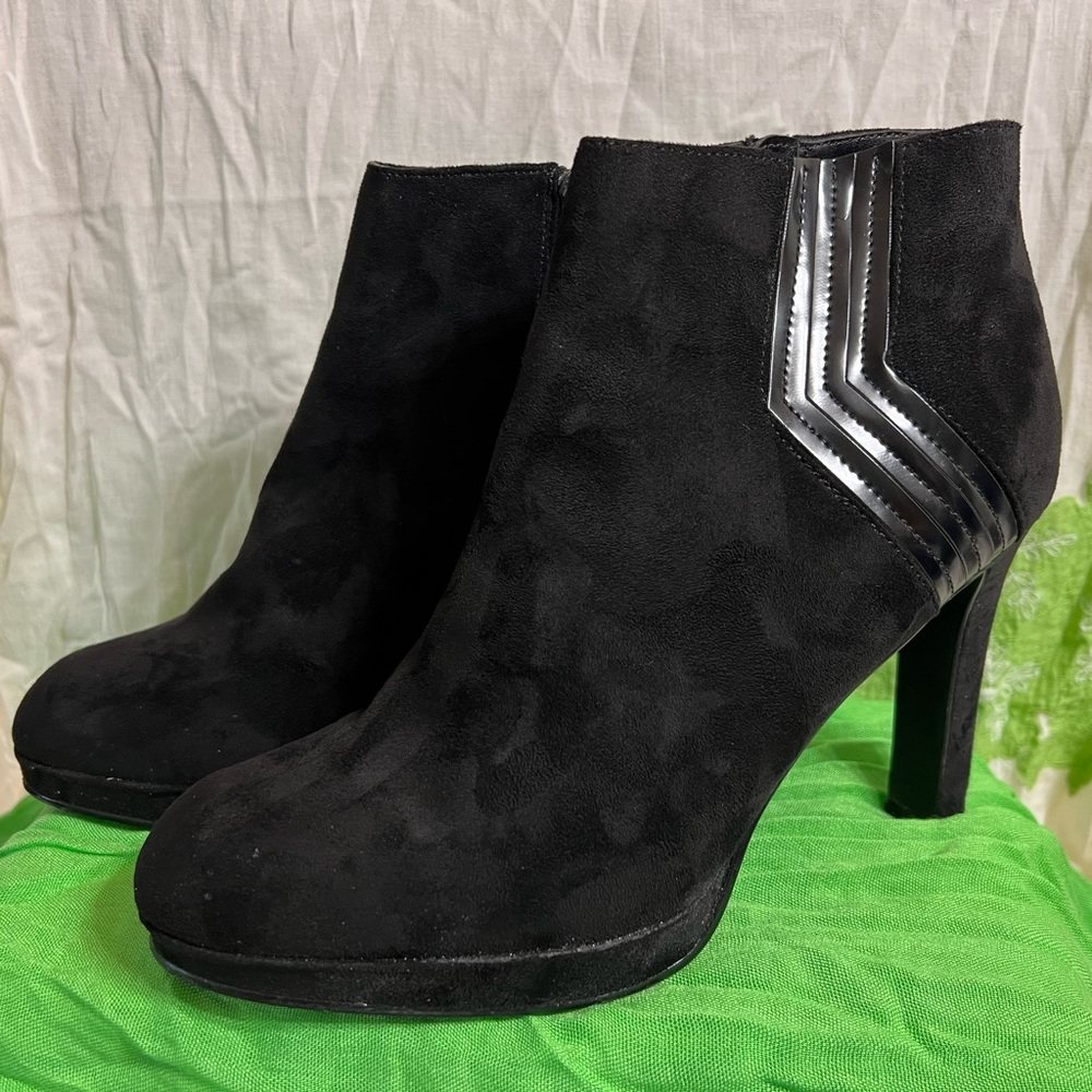 Black Suede Booties, Size 10